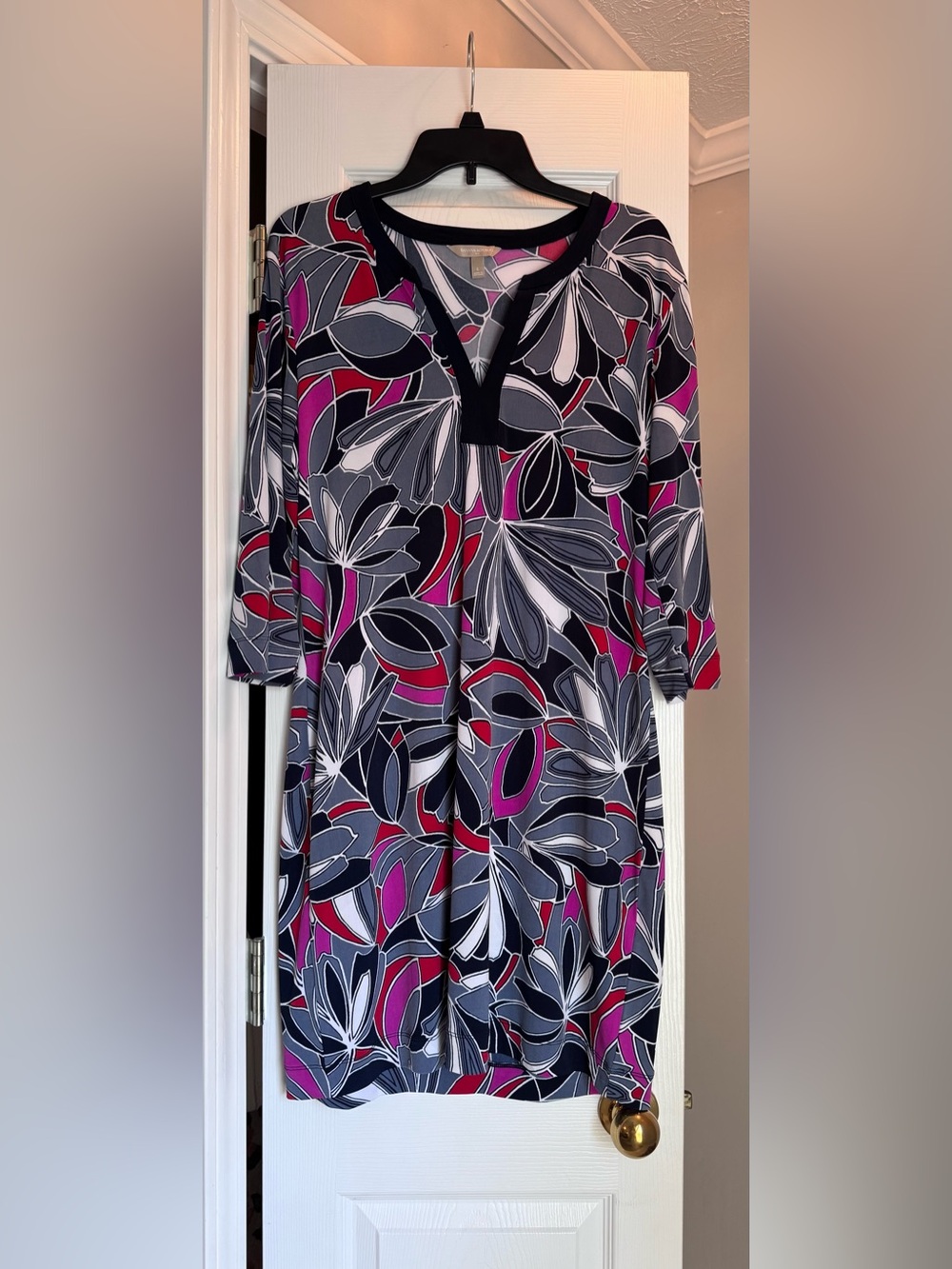 Banana Republic Floral V-Neck Dress in Navy, Gray & Pink